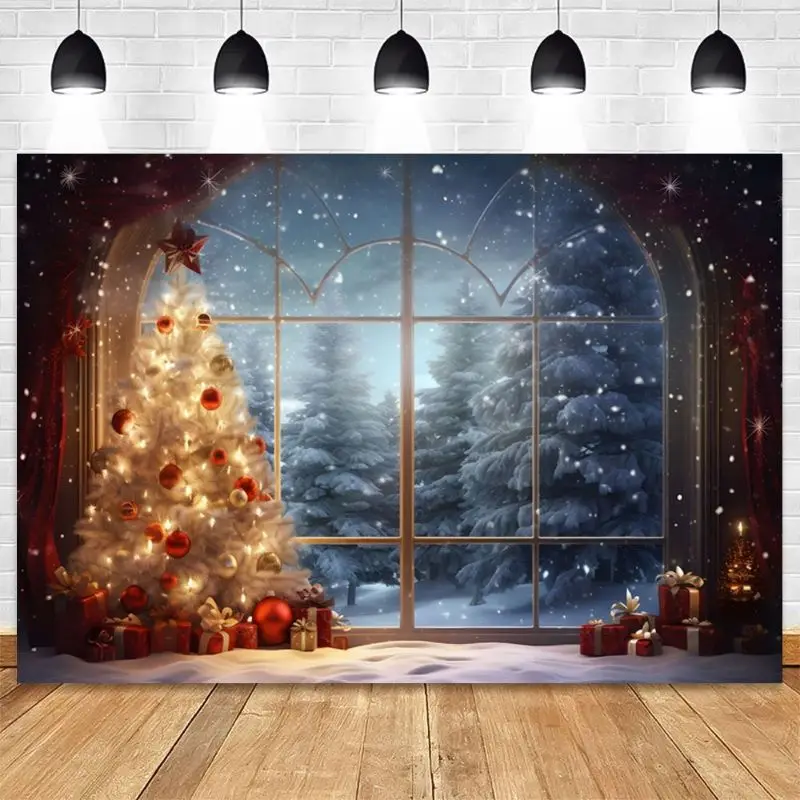 VIKAMA Wall Tapestry Christmas Red Curtain Window Snow Tree Gifts Candle Wall Hanging Dorm Room Aesthetic Xmas Wall Art Festive