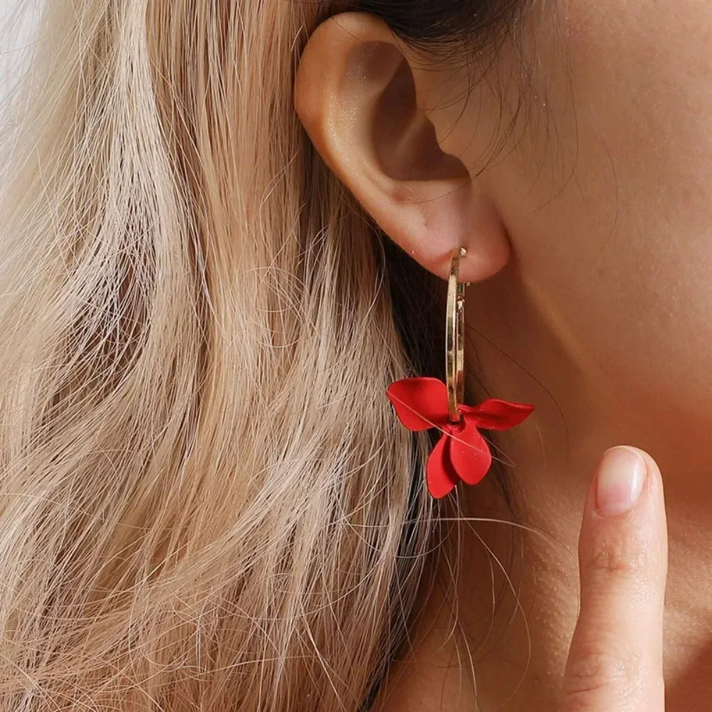 Fashion Flower Women Dangle Earrings Golden Big Circle Three Color Spray Paint Asymmetrical Drops GiftS