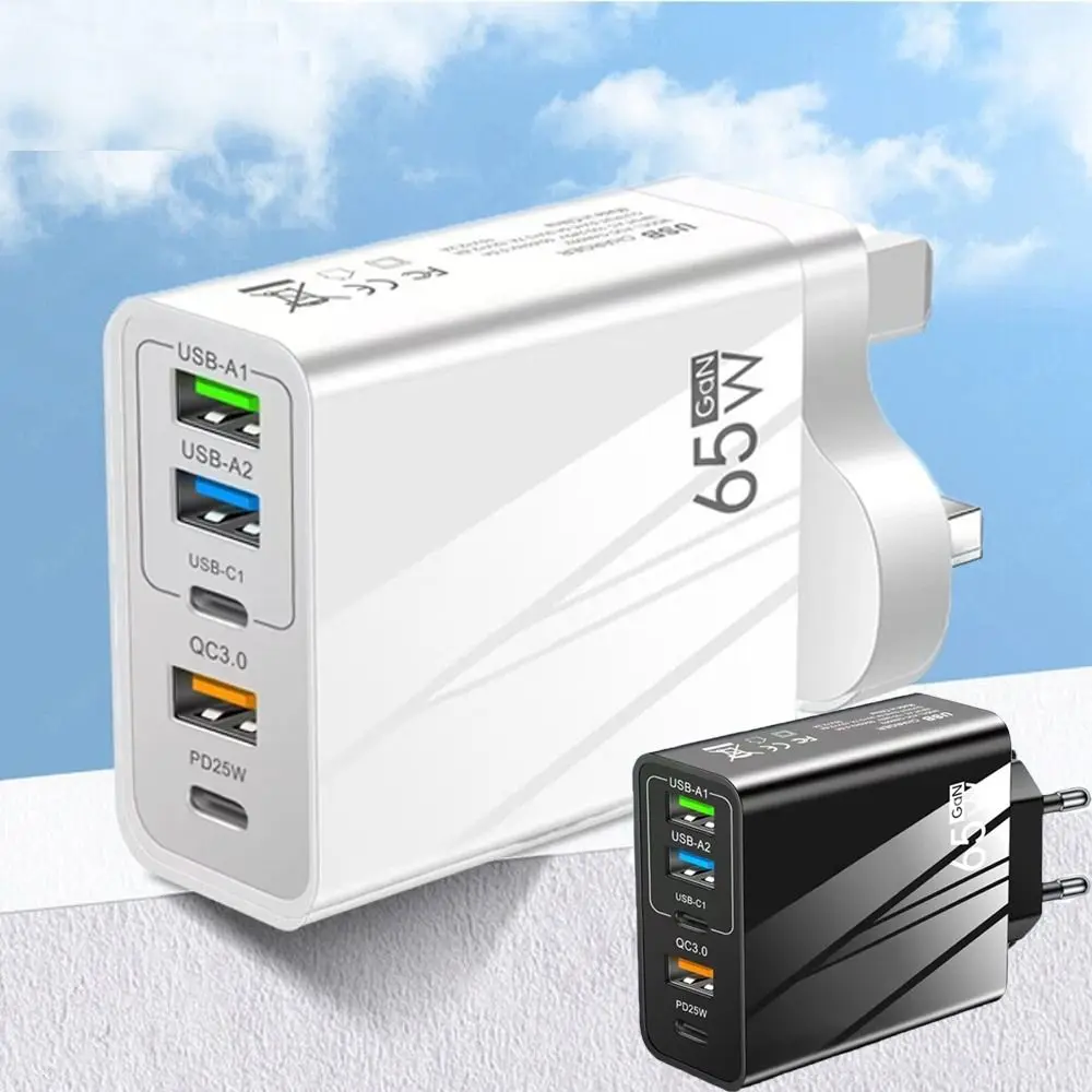 Useful 65W PD Type C Charger Dock Fast Charging 5-Ports USB Charger Station EU/UK Plug Multi Interface USB Hub Adapter