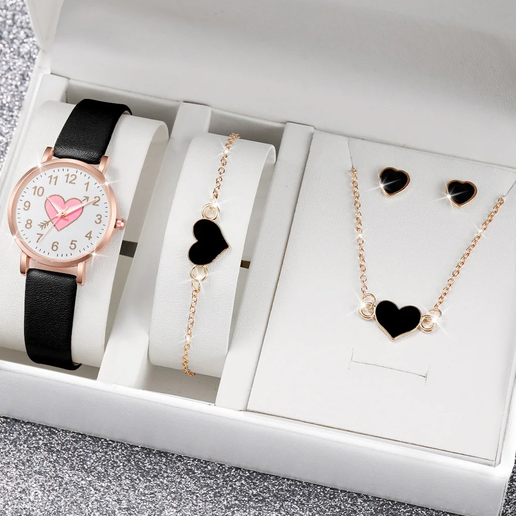 Kegllect-Pequeno relógio redondo feminino com pulseira de couro, relógios de quartzo, padrão cardíaco, relógio digital