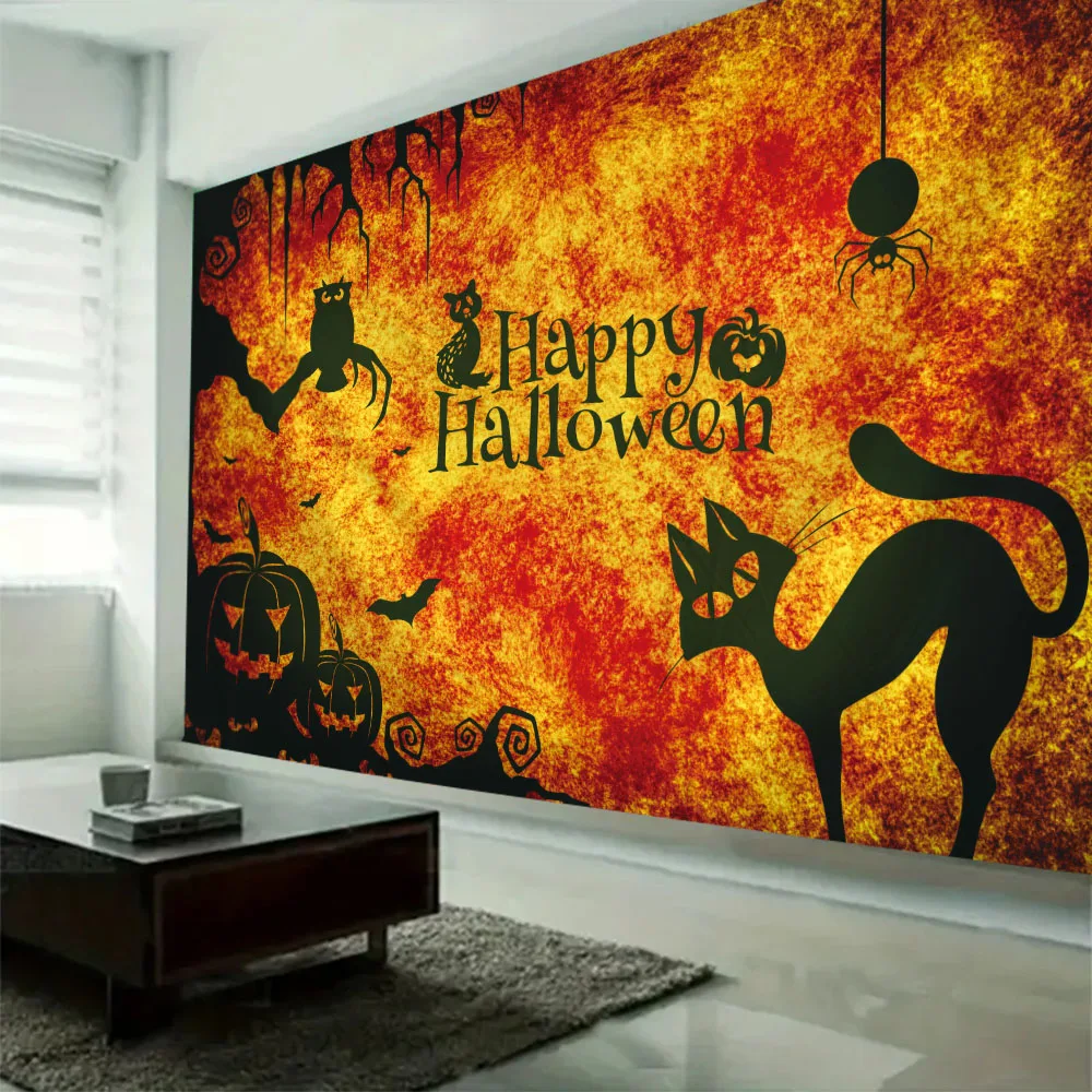 Spukhaus Kürbis Fledermaus Halloween Wandteppich Zimmer Schlafsaal Nacht Mond Hippie Wandbehang böhmische psychedelische Heimdekoration
