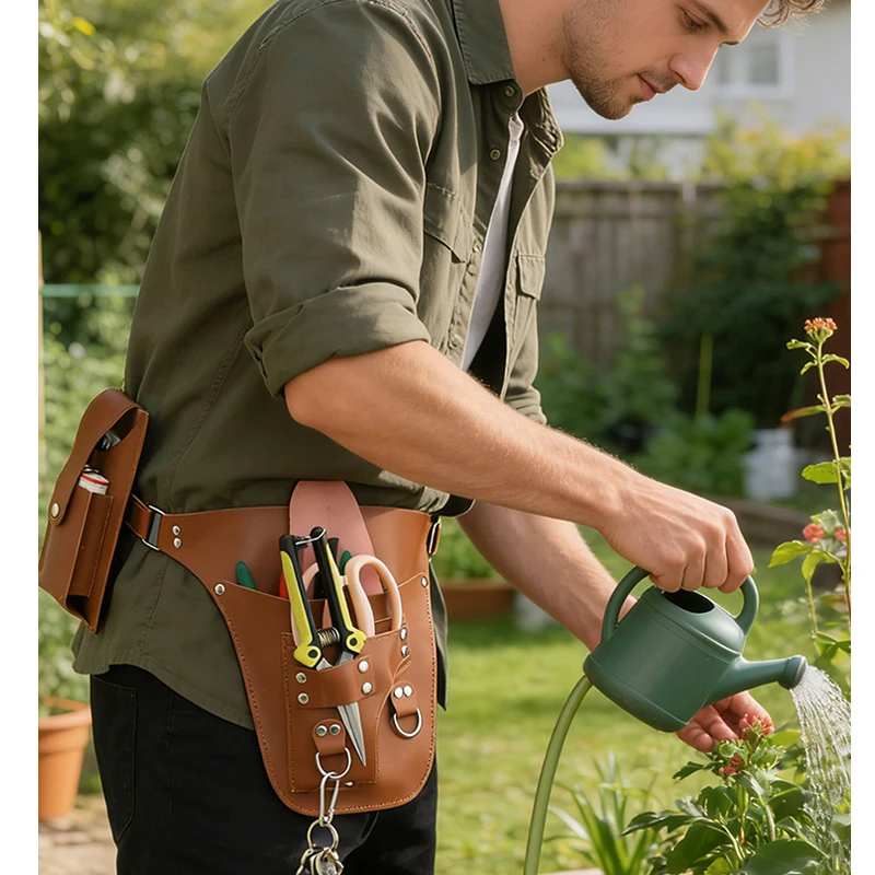 Gardening Tools China - Leather Gardener Carry Pouch Florists Tool