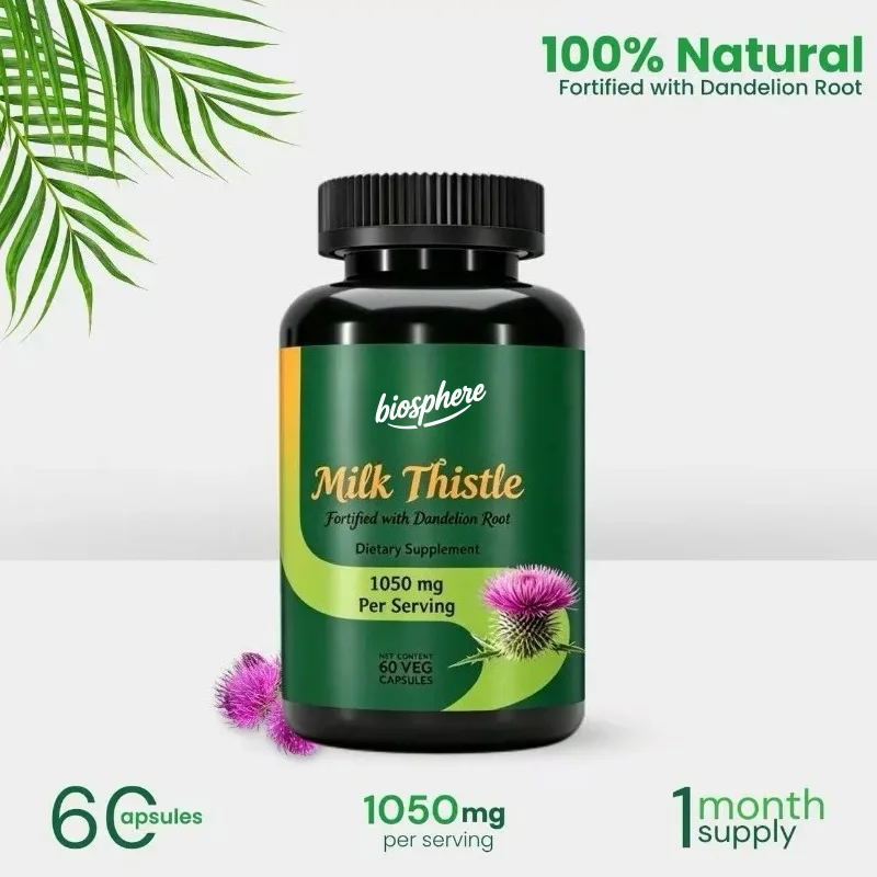 

Milk Thistle & Dandelion 1050mg, Non-GMO Gluten-Free, 60 Capsules