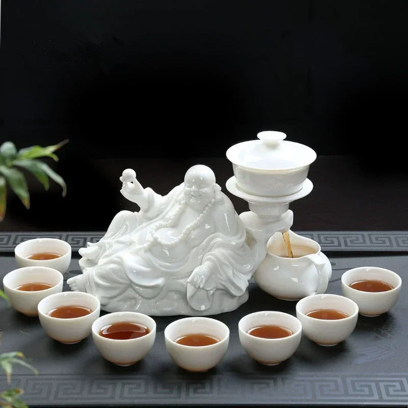 High-grade Chinese tea set Buddha tea set automatic  bone china teapot  kung fu tea set for 8 people