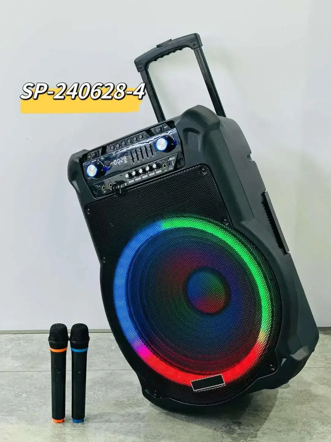

1+18 Inch Subwoofer Big Trolley Portable Stage Speaker With Dual Wireless Mics & Remote 160W Power Wireless Stereo Loudspeaker