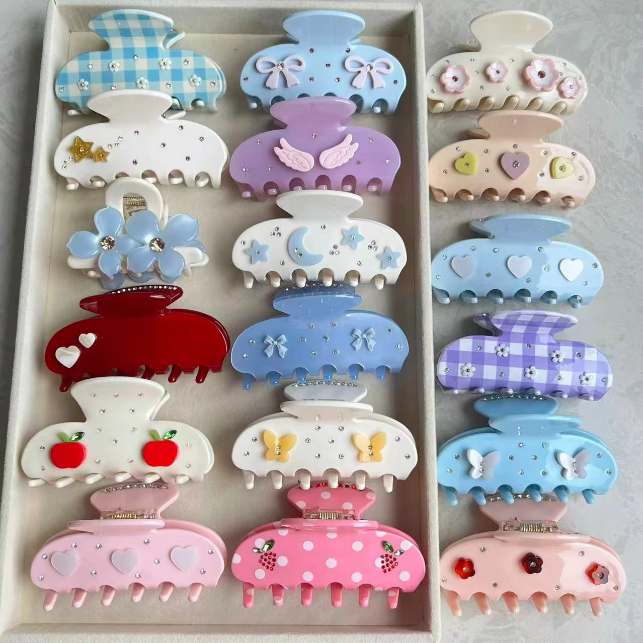 Cute Floral Hair Clips for Women Girls Multicolor Rhinestone Fruits Bow Butterfly Acetate Hair Claws Shark Clip Hair Accessories