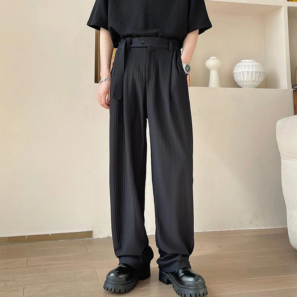 Mens Casual Pants Ice Silk Texture Straight Pants Light Breathable Simple Solid Color Soft Campus Trousers Men'S Clothing 2024