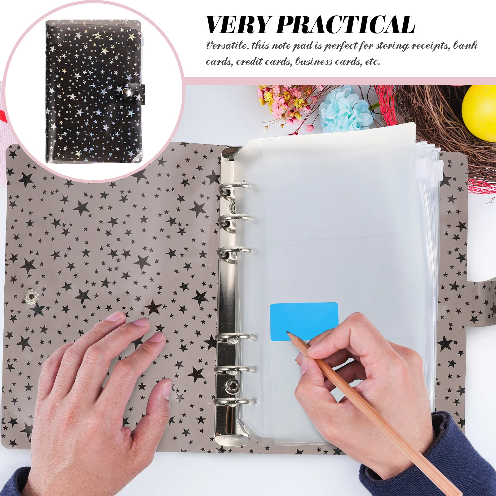 

1Set Removable Budget Binder Lightweight with Buckle Closure Pen Holder for Cash Wallet Credit Card Savings Organizer