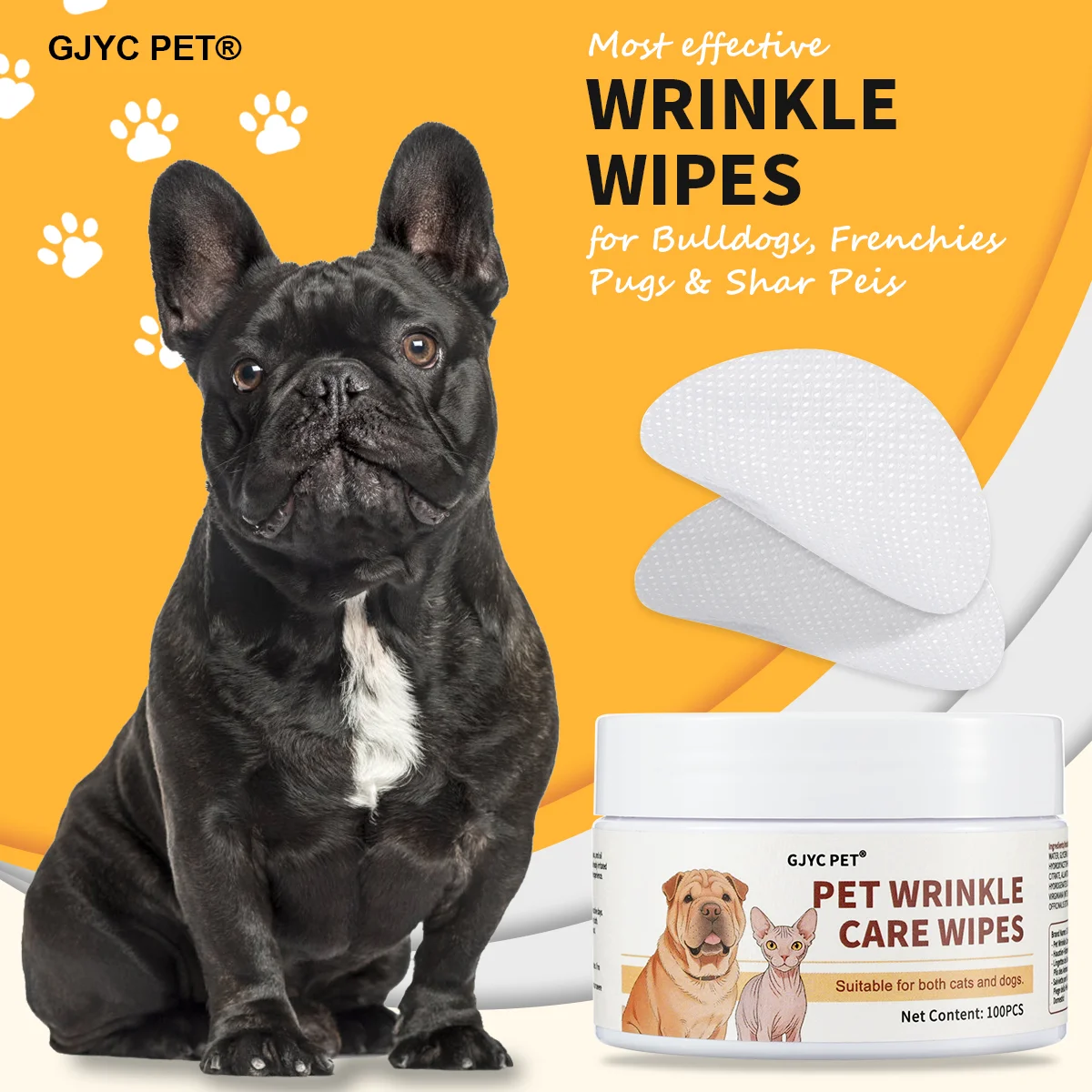 Pet Wrinkle Care Wipes Gentle Cleanses Soothes Refreshes Deodorizes Sensitive Skin Friendly For All Breeds Dogs And Cats