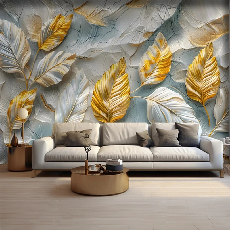 Custom Size 3D Chinese Leaf Wall Mural Wallpaper Modern Art Background for Living Room Bedroom TV Wall Home Decor Photo Paper