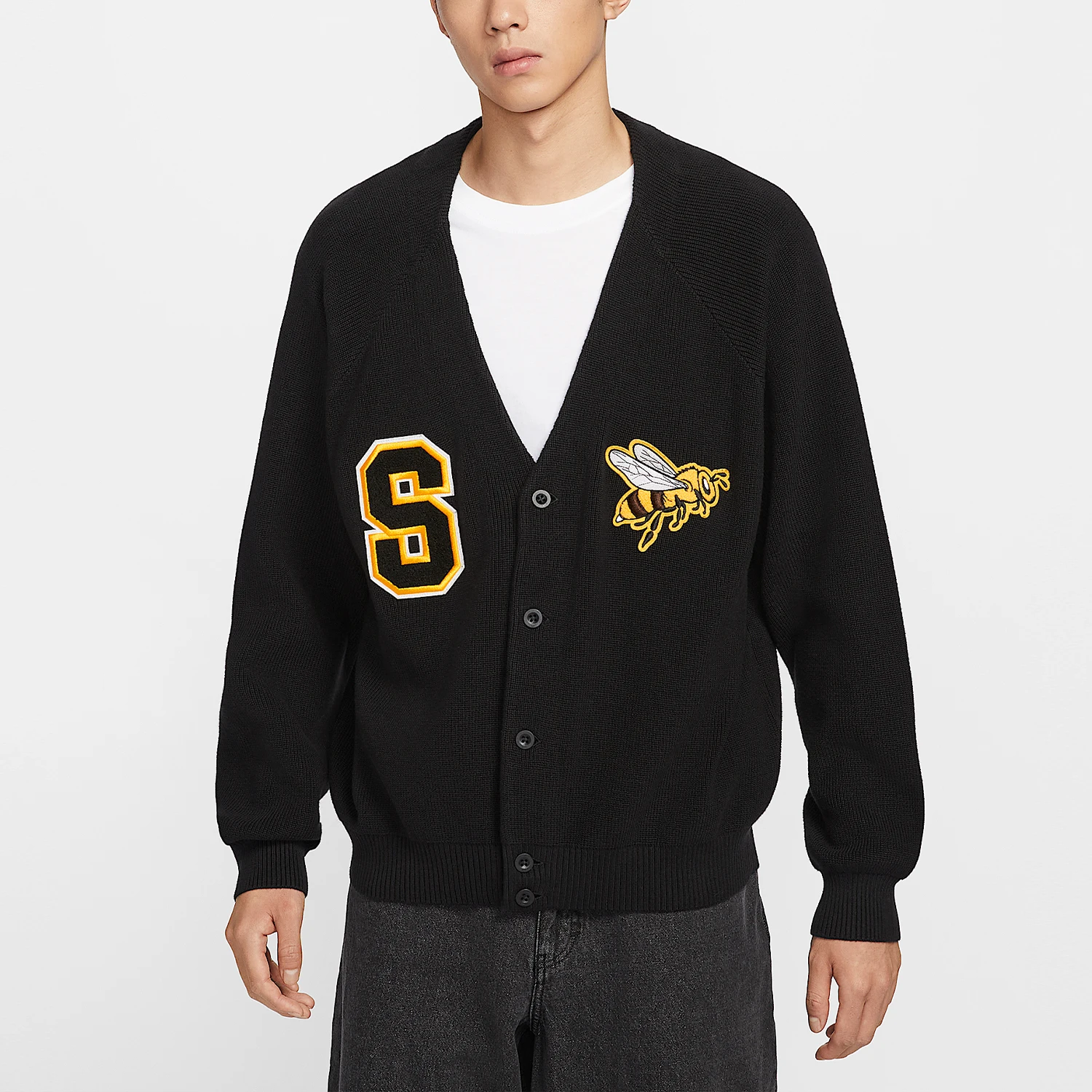 Nike genuine Mens Knit Embroidered Long Sleeve Cardigan HV0259-010