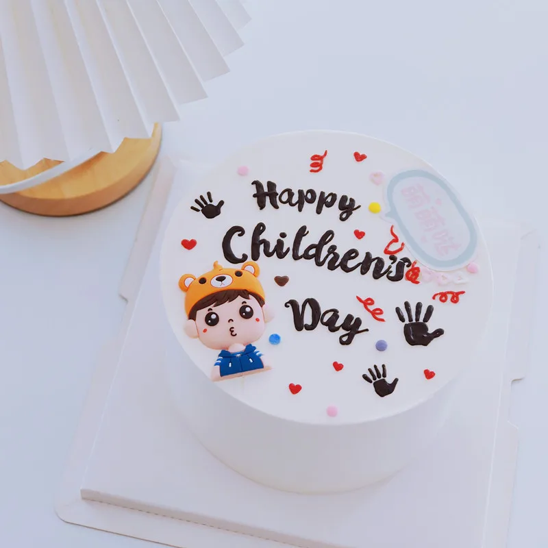 Boy Children's Day Cake Topper Dessert Decoration Cute Cartoon Girl Soft Clay Couple Happy Baby Birthday Cupcake Baking Supplies