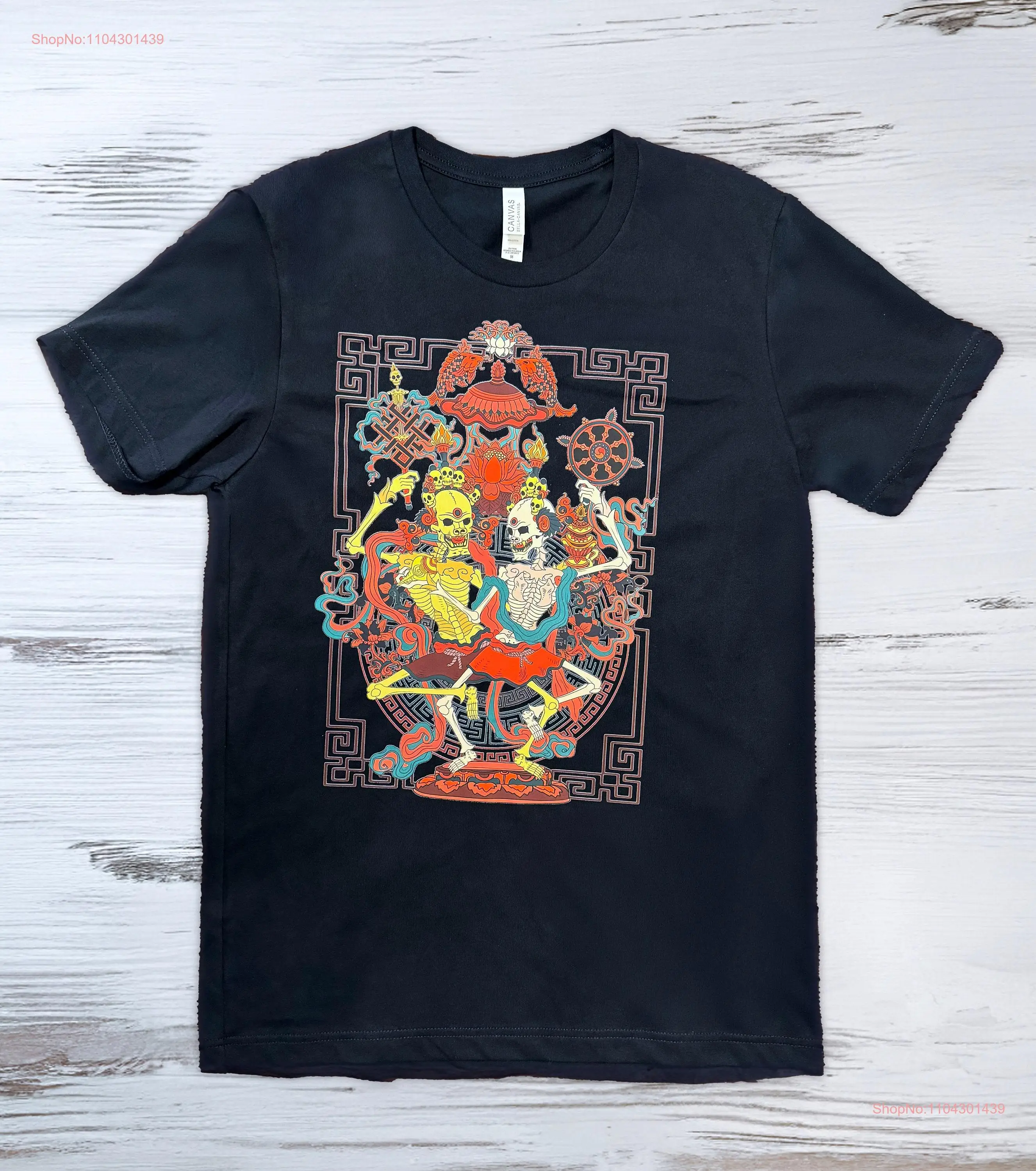 Dancing Skeletons T Shirt Vintage Tibetan Dark Aesthetic Citipati Buddhist Top long or short sleeves