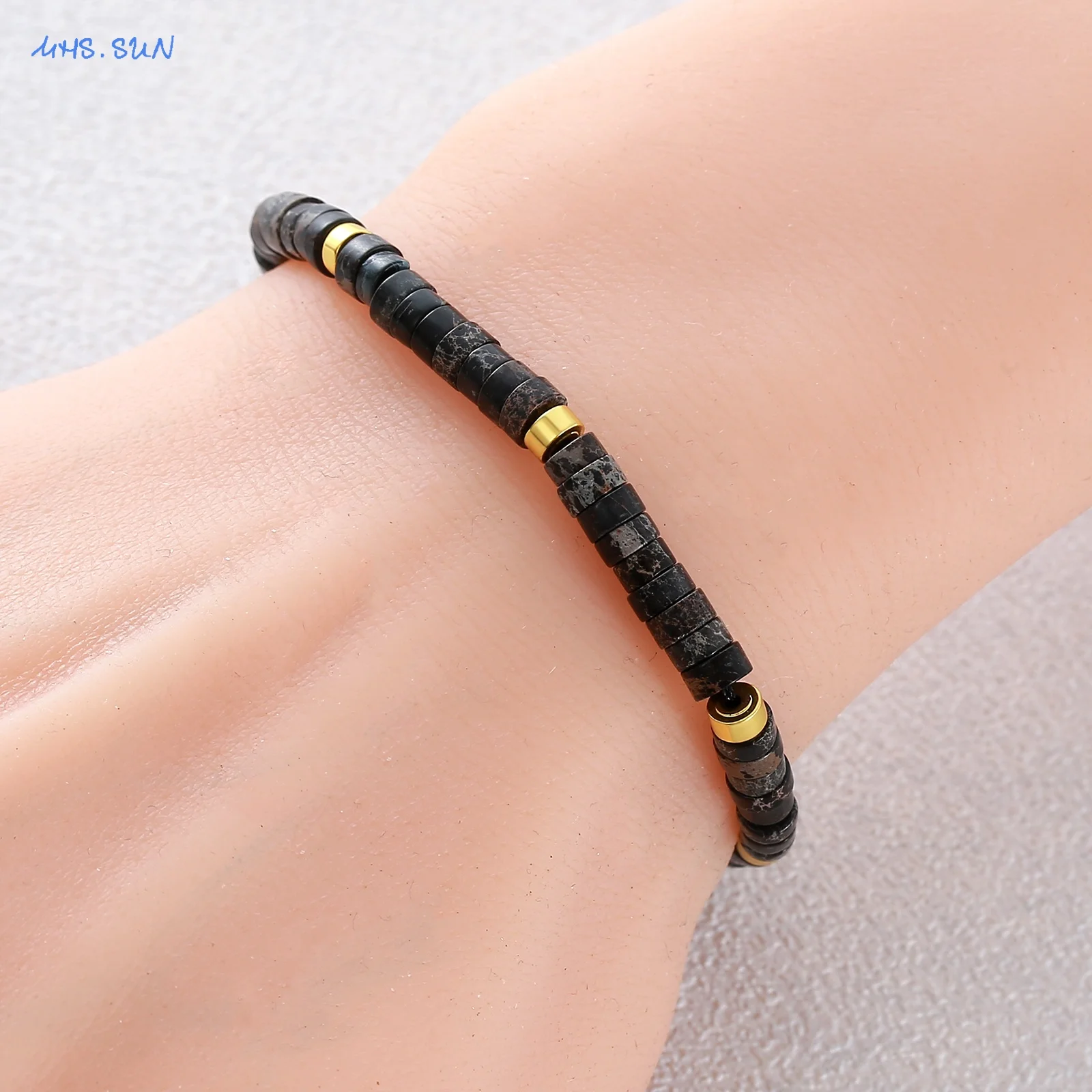 Fashion Natural Stone Imperial Turquoise Round Beaded Bracelet Adjustable Woven Rope Jewelry Ideal Gift For Men Party Wear
