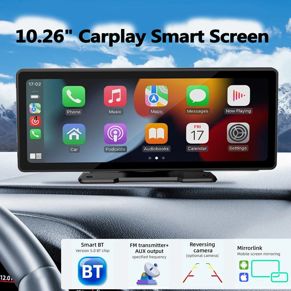 10.26 Inch Portable Wireless Carplay Screen HD Car DVR Car Radio DVR MP5 Multimedia Video Player Android Auto GPS Navigation