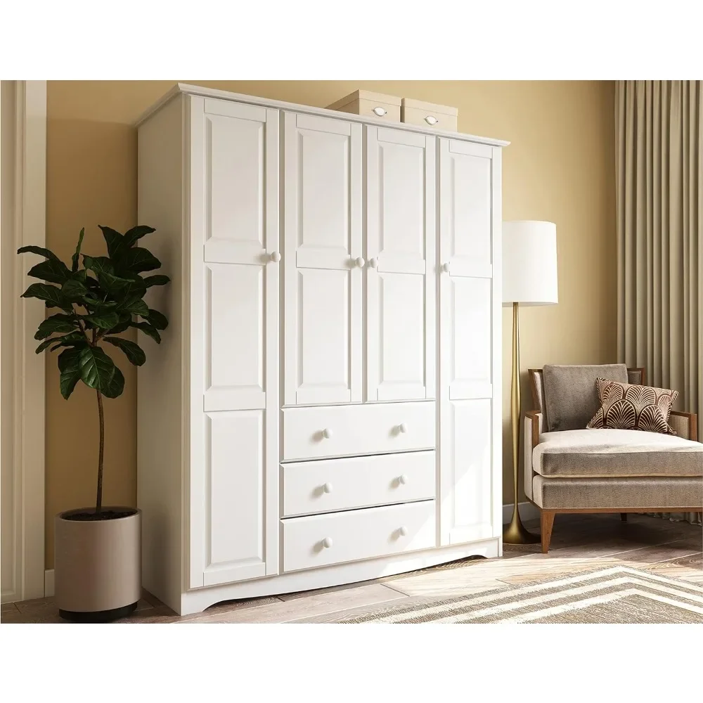 

100% solid wood home wardrobe with clothing pole,20.75 "D x 60.25" W x 72 "H, renewable and environmentally friendly wood, white