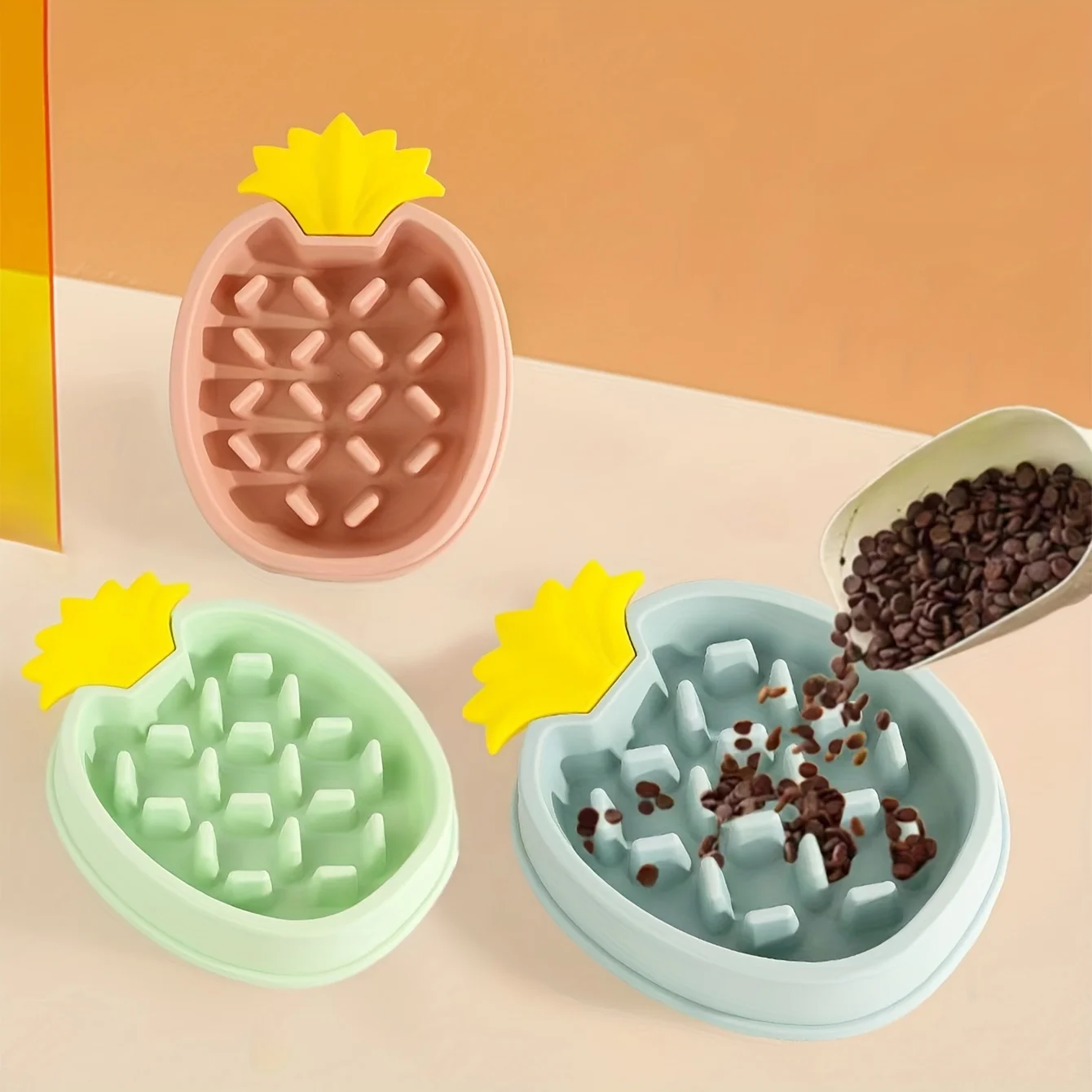 1 Pet Bowl Slow Feeder Cute Colored Pineapple Shaped Anti Suffocation Dog Food Water Basin Plastic Pet Puzzle Feeder