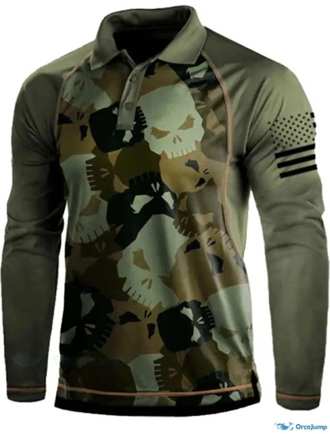 

Men's skull long-sleeved polo shirt lapel sports leisure outdoor office daily wear button spring autumn winter