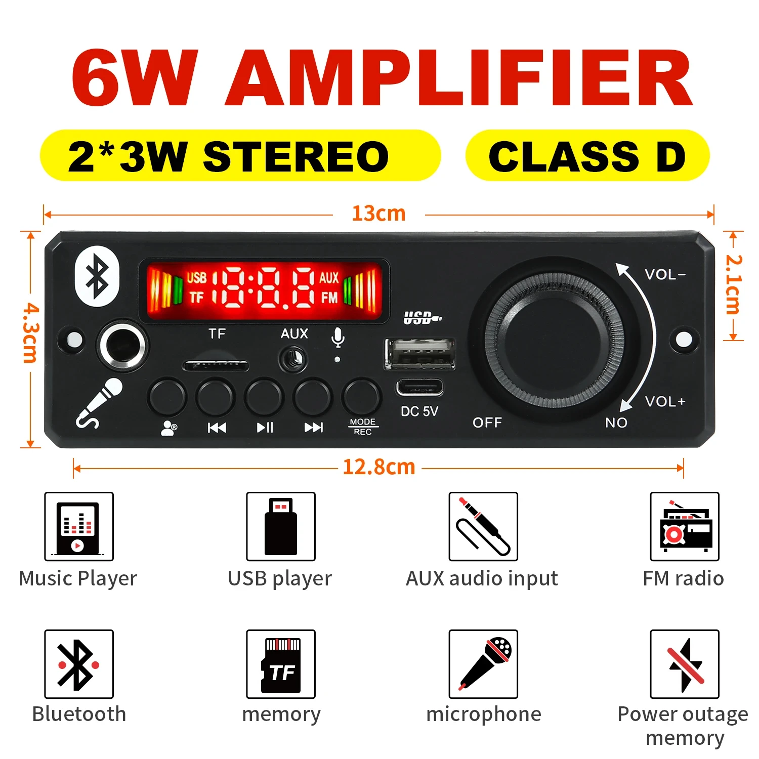 Placa decodificadora de MP3 para coche, amplificador con Bluetooth 5,0, módulo de Radio FM, grabación de llamadas, TF, AUX, WMA, WAV, FLAC, APE, 6W, 5V, 2x3W