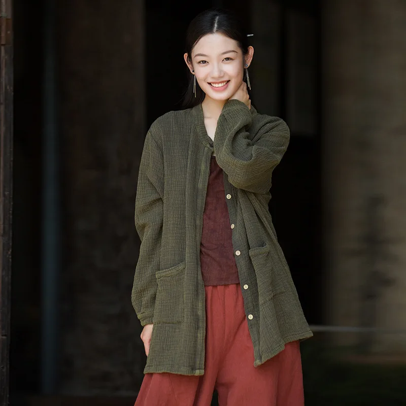 

Autumn-Winter Textured Wrinkle Coat: Self-made Fabric, Loose & Slimming, Versatile Long Sleeve Cardigan.