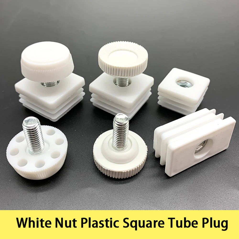 20 25 30 M6 M8 White Nut Plug Plastic Square Tube Plug Furniture Height Increasing Screw Foot Pad Shelf Support Foot Hardware