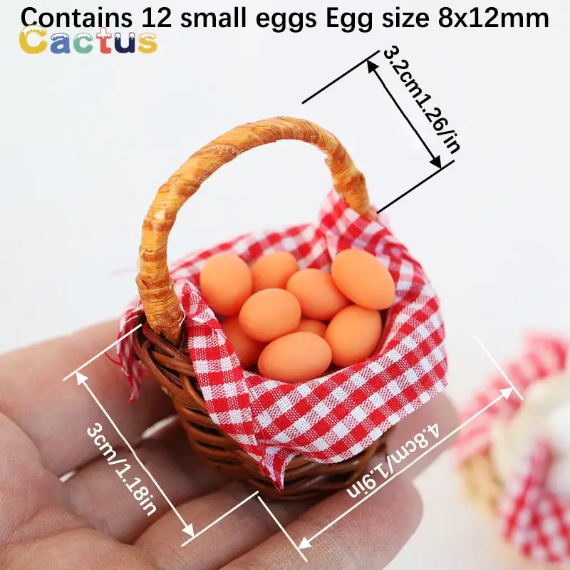 Cesta de huevos en miniatura para casa de muñecas, marco de huevo de pato a cuadros rojos, modelo de comida de cocina, juguete de juego de simulación, accesorios para casa de muñecas, 1 Juego, 1:12