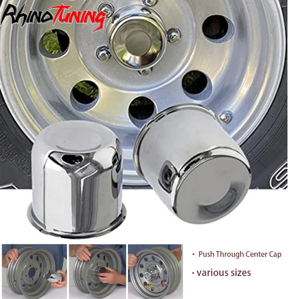 4pcs Wheel Cap 4.25in 3.19in 2.91in 3.31in For Push Through Trailer/Truck Rims Center Bore With RhinoTuning Logo Stainless Steel