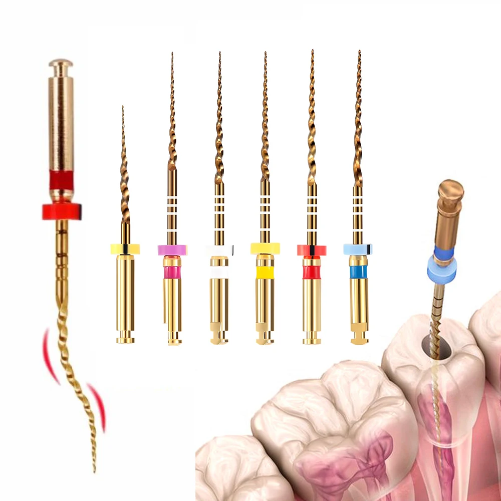 6pcs/Box 21mm 25mm 31mm SX-F3 Gold Files Heat Activated NiTi Canal Root Files Can Bend Endodontic Treatment Rotary File