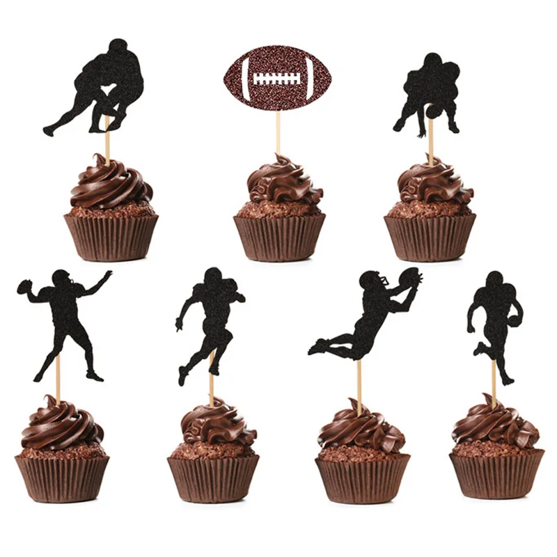 7PCS Rugby Series Party Cupcake Decoration Sports Theme Rugby Cake Decoration Vitality Topper Baking Party Topper Plugin