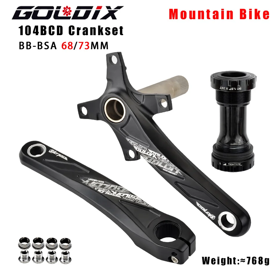 GOLDIX Fahrrad Kurbel Kettenblatt 104BCD MTB Fahrrad Kurbel Aluminium Legierung mit Bottom 170mm Kurbel Schwarz 32T 34T 36T 38T Platte