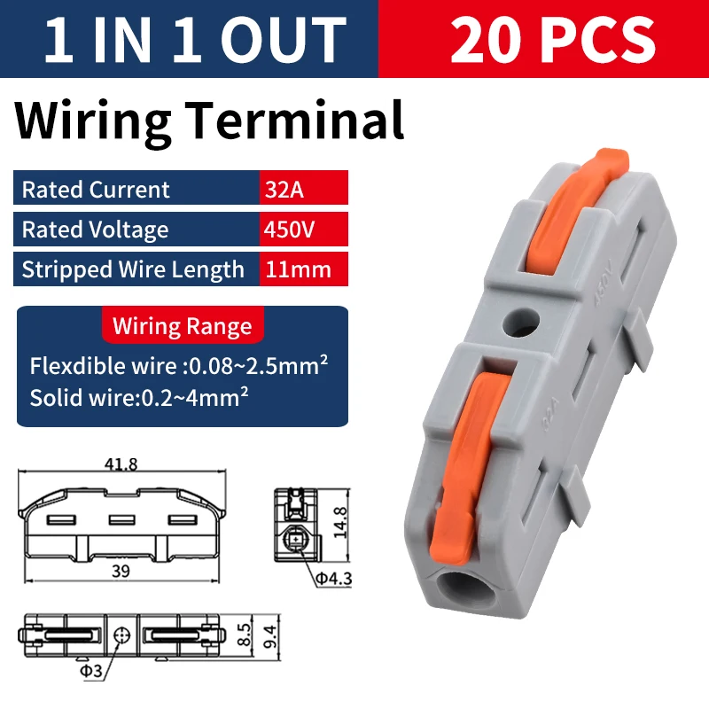 JINH CMK401 20 Units Chainable Inline Butt Connector 1-to-1 Quick Splice, Cascading Design for Compact Electrical Junction Box