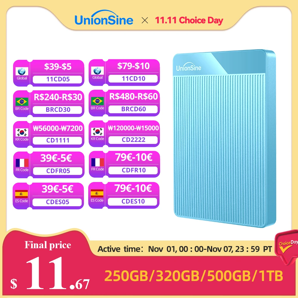 

UnionSine HDD 2.5" Portable External Hard Drive 320gb/500gb/750gb/1tb USB3.0 Storage Compatible for PC, Mac, Desktop,MacBook