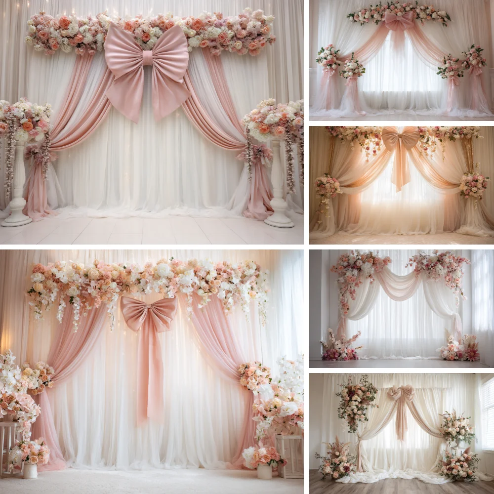 

Curtain Bow Arch Backgrounds Kids Adult Photography Props Child Baby Flower Decors Classic Wall Photo Studio Backdrops