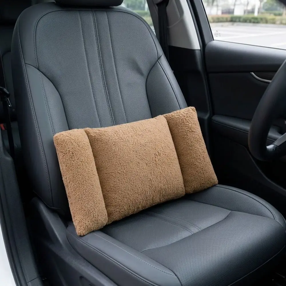 Universal Ergonomic 3-Segment Lumbar Pillow Soft Extended Back Support Cushion Solid Color Fleece Waist Cushion Sofa