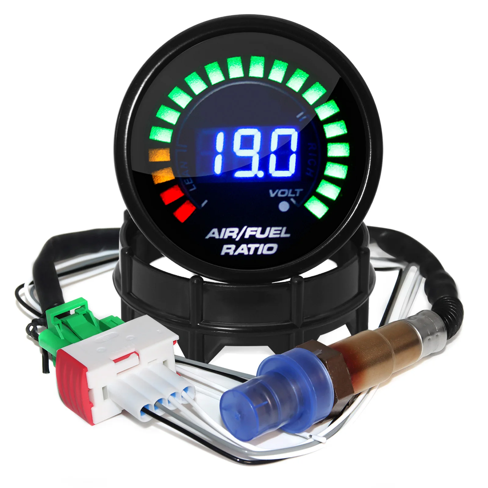 2 in 1 Racing Gauge 52mm Digital Car Gauge AFR with Narrowband O2 Oxygen Sensor  Air Fuel Ratio Gauge for 12V Car Voltmeter