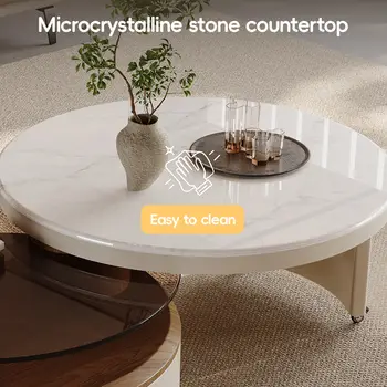 Luxusní otočný konferenční stolek do obývacího pokoje, luxusní styl, rodinné čajové stolky z mikrokrystalického kamene, kulatý stůl 8 nejlepší prodej stoly z tvrzeného skla - №4