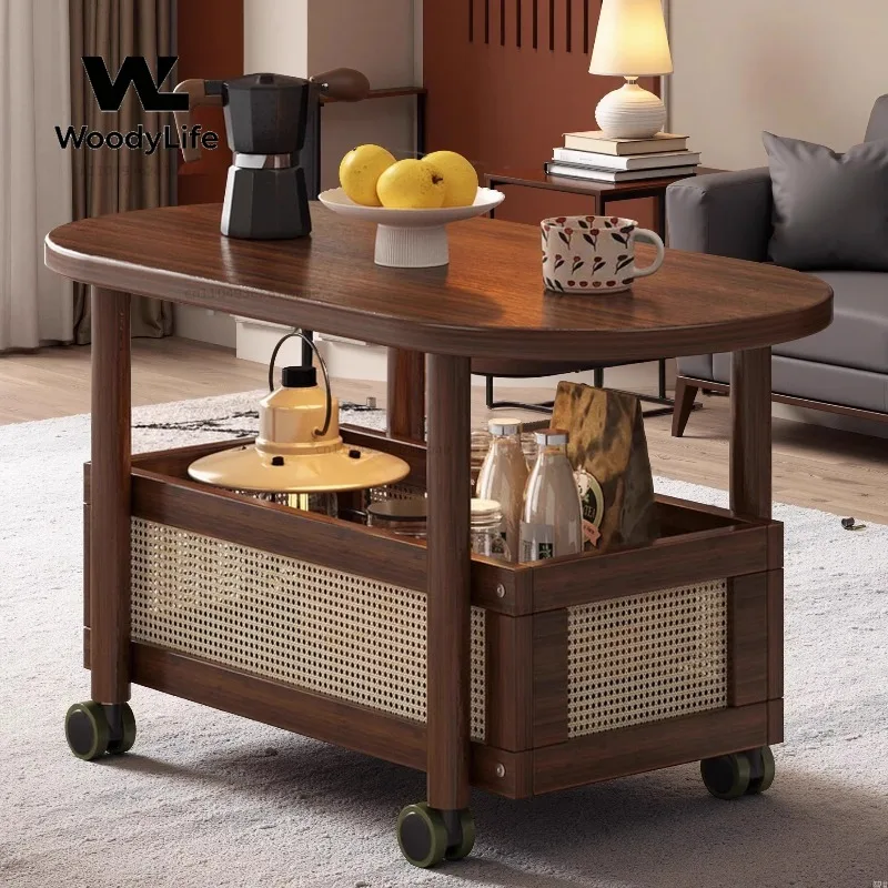Sofa Side Table Living Room Multifunctional Movable Tea Cart Double Layer Storage Cabinet Tea Trolley Trolley Cart Utility Cart
