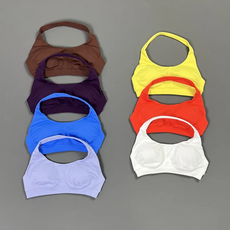 HISTELLO Halter Neck Sports Bra Women Seamless Open Back High Support Padded Top Athletic Pilates Yoga Fitness Gym Workout Wear