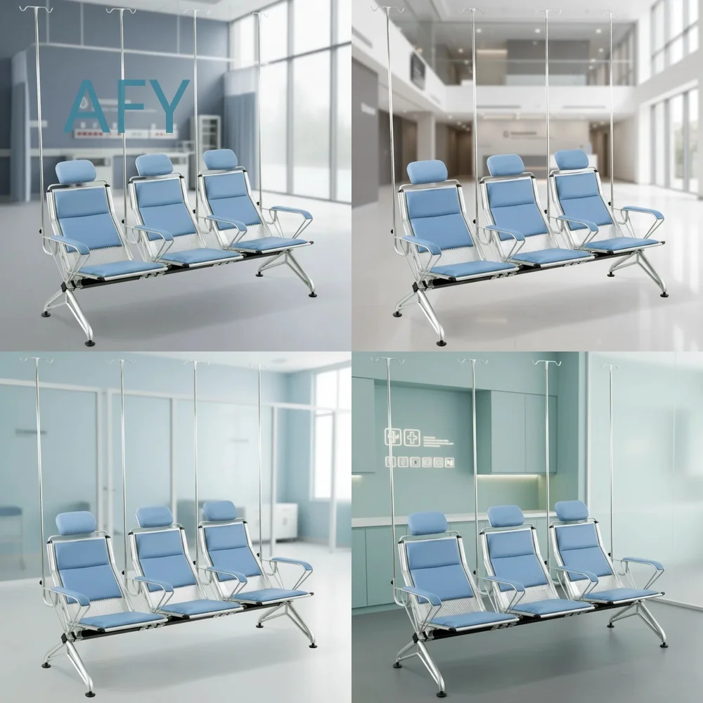 Medical Waiting Room Bench for Hospitals Clinics IV Pole Support 3 Person Seating for Healthcare Facilities Patient Lounge