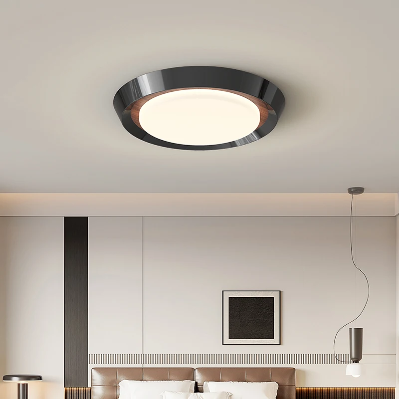Minimalist Walnut-colored Bedroom Lamp Vintage-style High-end Circular Ceiling Lights For Home Eye-friendly Study Room Fixture