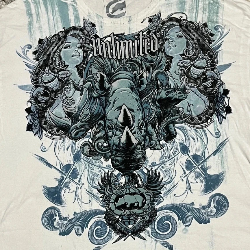 Ecko Unisex Rhino Print Oversized Tee Y2K Vintage Cotton Streetwear Shirt for Men Women Couple Casual Graphic Top Grunge T shirt