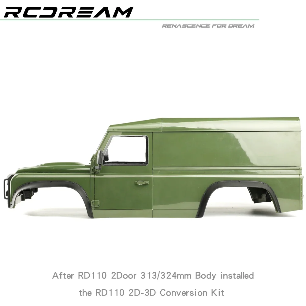 RCDream RD110 2-door Pickup Truck Upgrade 3-door Body Shell Kit for 1/10 RC Crawler Car Defender 313/324mm Pickup Upgrade Parts