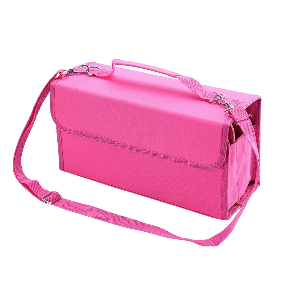 Marker Bag Heavy Duty Nylon 80 Slot Shoulder Strap Detachable Storage Case For Markers Lipstick Pens Zipper Organizer