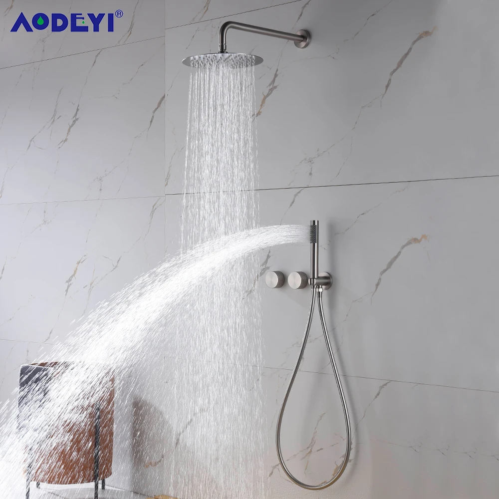 Bathroom Shower Set System Brushed Nickel Mixer Tap Faucets Hot And Cold Brass Diverter 8-12