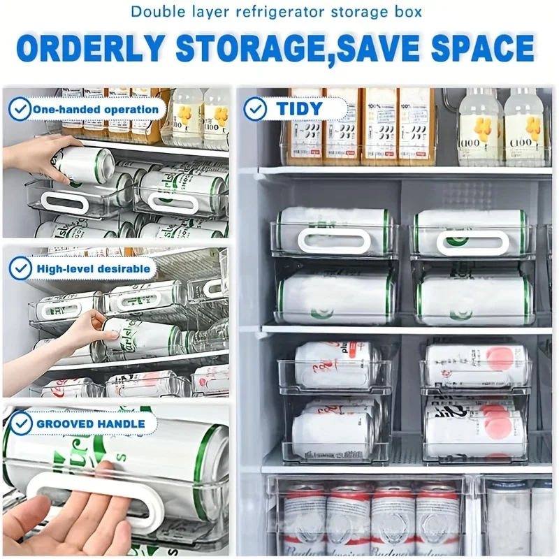 1/2Tier Rolling Soda Can Storage Organizer for Tall Skinny Soda/Pop Cans Soda Can Dispenser for Refrigerator Fridge Can Drink