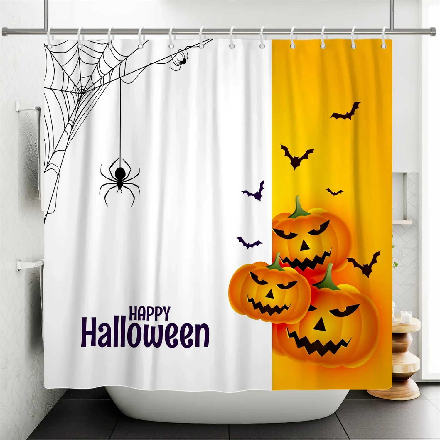 Happy Halloween Shower Curtain Horror Bloody Hands Pumpkin Bathroom Waterproof Shower Curtain Art Deco Household Bathtub Screen