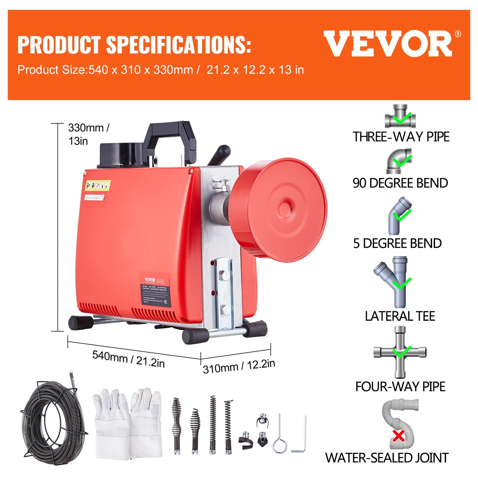 SucceBuy Afvoerreiniger Machine 250 W Elektrische Riool Slang Vijzel Handmatige Feed met 7 Snijders 2 Stalen Kabels CW/CCW Controle voor Thuis