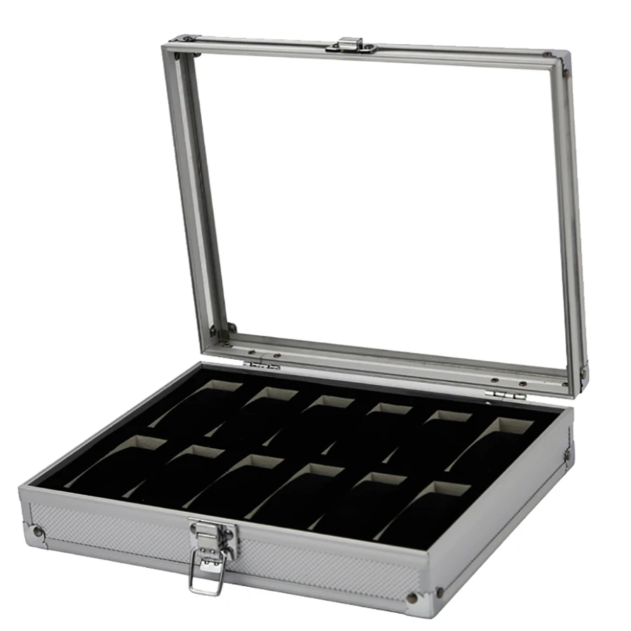 VANSIHO 6/12/24 Slots Shockproof Multiple Positions  Aluminum Watch Case Display Storage Box Wristwatch Organizer Box