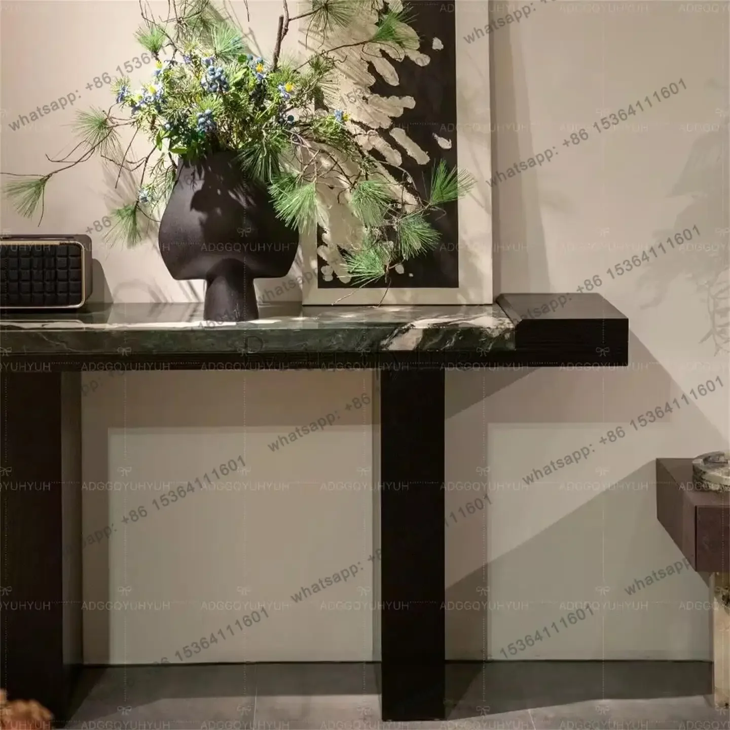 D06Medieval marble entrance table Solid wood entrance small apartment table