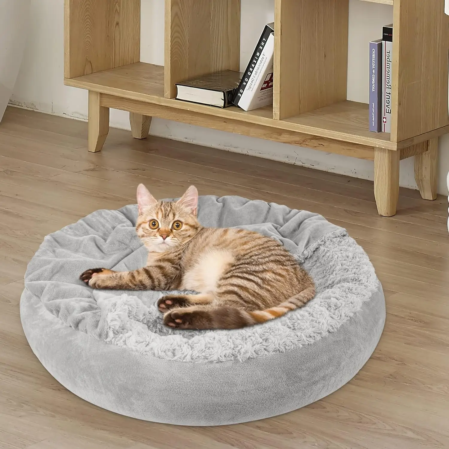 

Round Bed with Hooded Blanket for Small Dog and Cat, Anxiety Resistant, Pet Cave Nest, Non-Slip Bottom